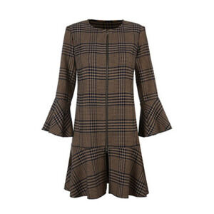 CABI Flounce Jacket Tartan Plaid Bell Sleeve Dual Zip